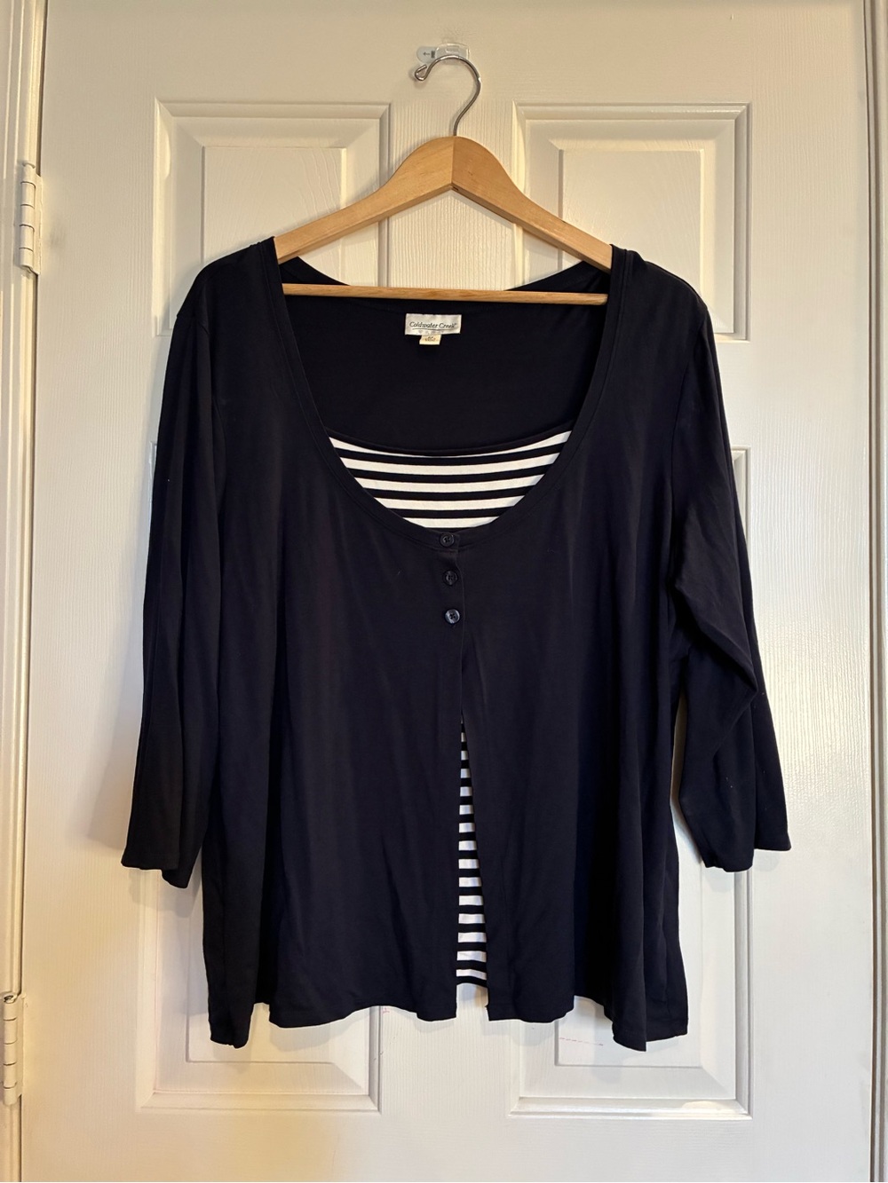 Coldwater Creek Navy Blue Layered Top with Blue& White Striped Cami